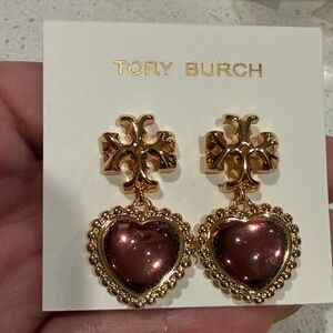 Tory Burch Gold and Brown Heart Earrings